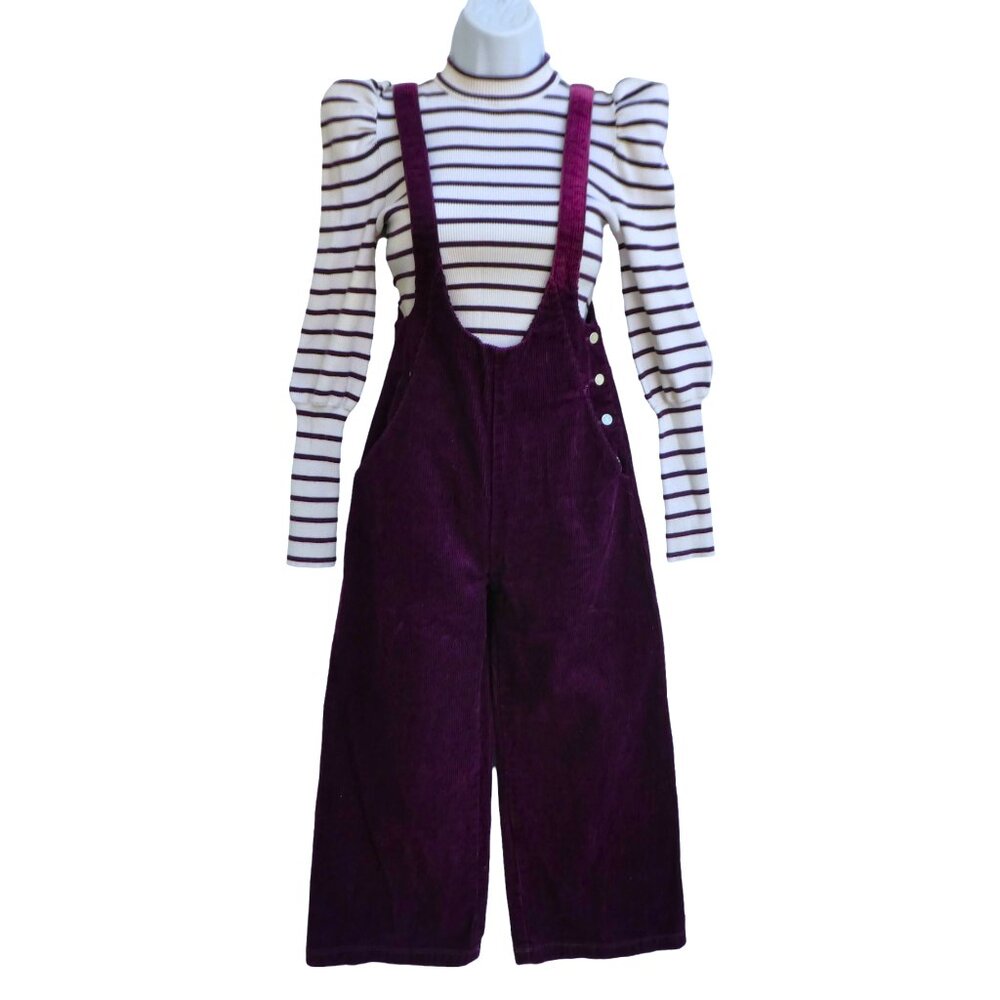 Habitual Girl Purple Corduroy Pinafore Overalls Knit Sweater Top Outfit Set 2pc